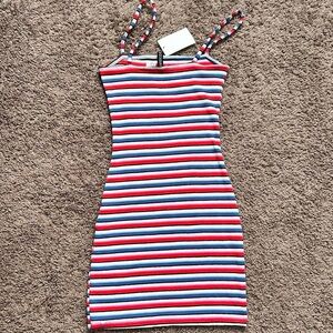 H&M (Divided) mini bodycon dress, red/white/blue/black striped size 4